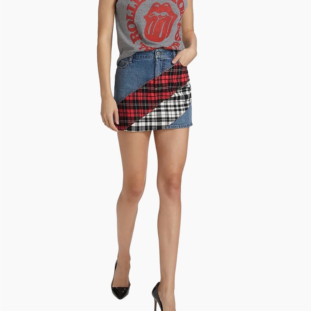 Alice + Olivia Denim Skirt with Red and Black Plaid